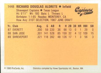 1990 ProCards #1448 Rich Aldrete Back