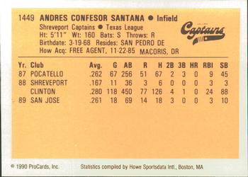 1990 ProCards #1449 Andres Santana Back