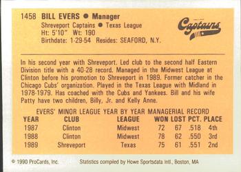 1990 ProCards #1458 Bill Evers Back