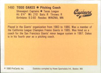 1990 ProCards #1460 Todd Oakes Back