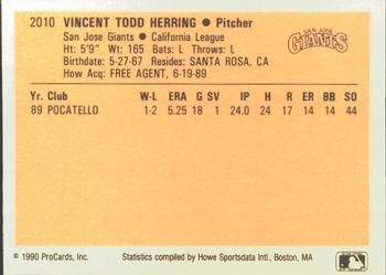 1990 ProCards #2010 Vince Herring Back