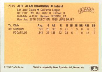 1990 ProCards #2015 Jeff Brauning Back