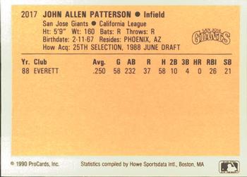 1990 ProCards #2017 John Patterson Back