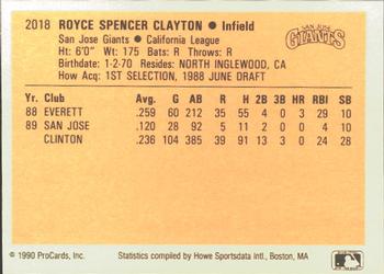 1990 ProCards #2018 Royce Clayton Back