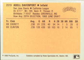 1990 ProCards #2019 Adell Davenport Back