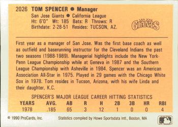1990 ProCards #2026 Tom Spencer Back