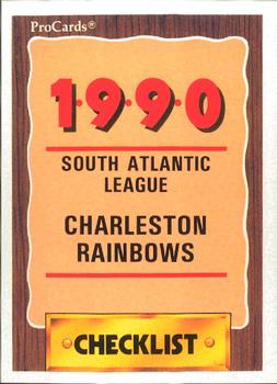 1990 ProCards #2029 Charleston Rainbows Checklist Front