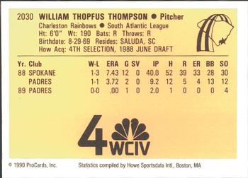 1990 ProCards #2030 Squeezer Thompson Back