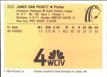 1990 ProCards #2033 Danny Pickett Back