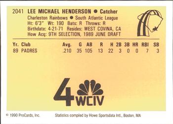 1990 ProCards #2041 Lee Henderson Back