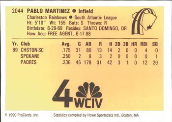 1990 ProCards #2044 Pablo Martinez Back