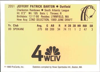 1990 ProCards #2051 Jeff Barton Back