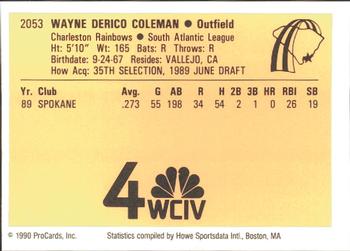 1990 ProCards #2053 Rico Coleman Back