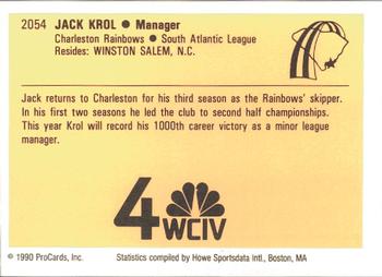 1990 ProCards #2054 Jack Krol Back