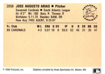 1990 ProCards #2058 Jose Arias Back