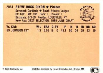 1990 ProCards #2061 Steve Dixon Back