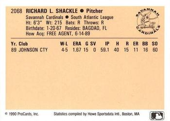 1990 ProCards #2068 Rick Shackle Back