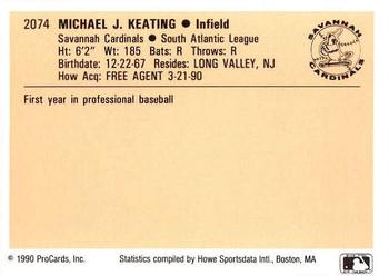 1990 ProCards #2074 Mike Keating Back