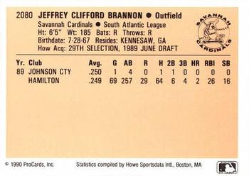 1990 ProCards #2080 Cliff Brannon Back
