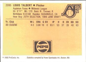 1990 ProCards #2095 Louis Talbert Back