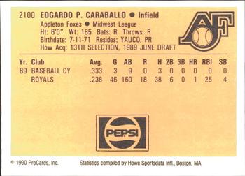 1990 ProCards #2100 Gary Caraballo Back