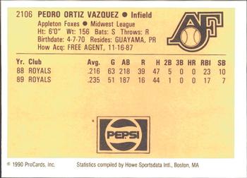 1990 ProCards #2106 Pedro Vasquez Back