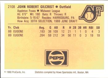 1990 ProCards #2108 John Gilcrist Back