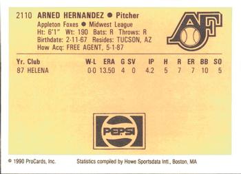 1990 ProCards #2110 Arned Hernandez Back