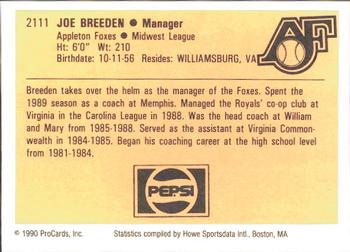 1990 ProCards #2111 Joe Breeden Back