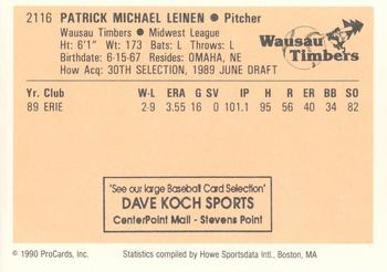 1990 ProCards #2116 Pat Leinen Back