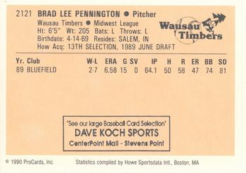 1990 ProCards #2121 Brad Pennington Back