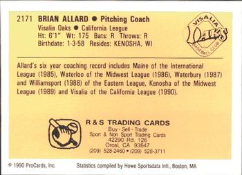 1990 ProCards #2171 Brian Allard Back