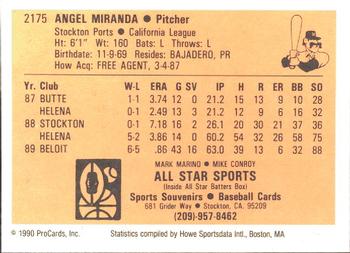 1990 ProCards #2175 Angel Miranda Back