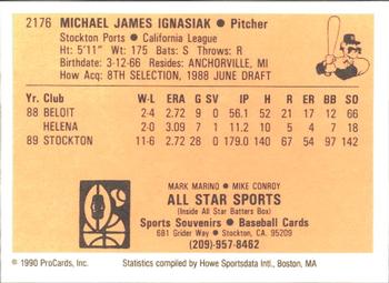 1990 ProCards #2176 Mike Ignasiak Back