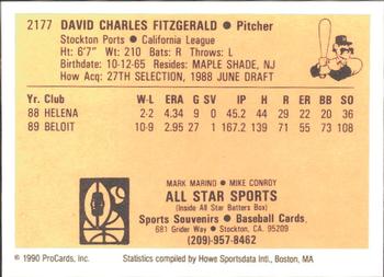 1990 ProCards #2177 Dave Fitzgerald Back
