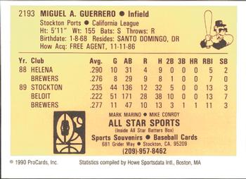 1990 ProCards #2193 Mike Guerrero Back