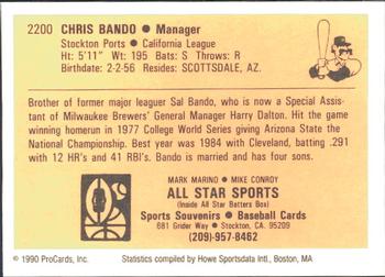 1990 ProCards #2200 Chris Bando Back