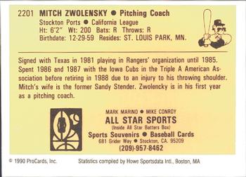 1990 ProCards #2201 Mitch Zwolensky Back