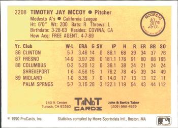 1990 ProCards #2208 Tim McCoy Back