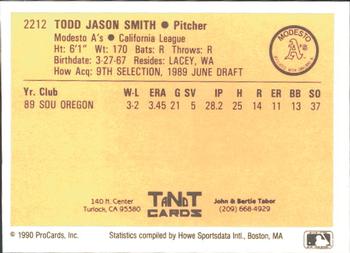 1990 ProCards #2212 Todd Smith Back