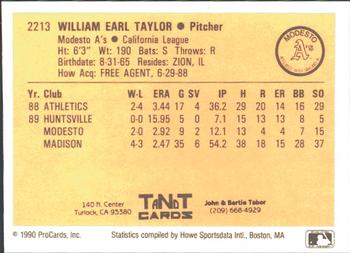 1990 ProCards #2213 Bill Taylor Back