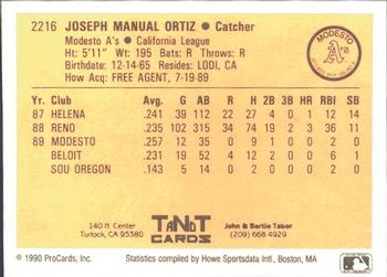1990 ProCards #2216 Joe Ortiz Back