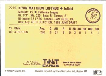 1990 ProCards #2219 Kevin Lofthus Back