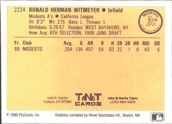 1990 ProCards #2224 Ron Witmeyer Back