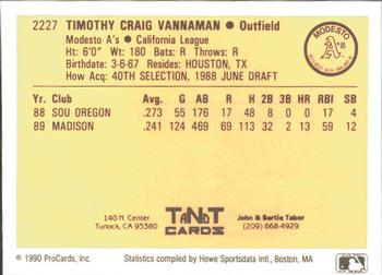 1990 ProCards #2227 Tim Vannaman Back