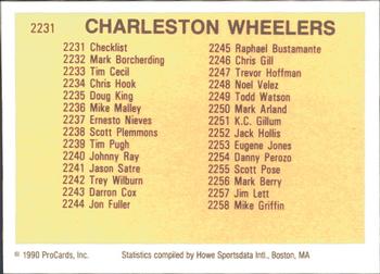 1990 ProCards #2231 Charleston Wheelers Checklist Back