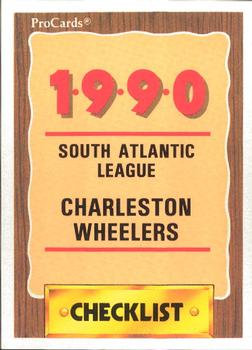 1990 ProCards #2231 Charleston Wheelers Checklist Front