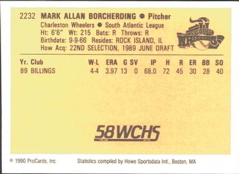 1990 ProCards #2232 Mark Borcherding Back
