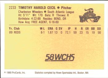 1990 ProCards #2233 Tim Cecil Back