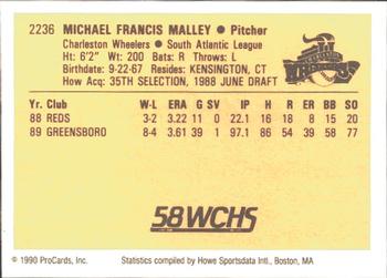 1990 ProCards #2236 Mike Malley Back